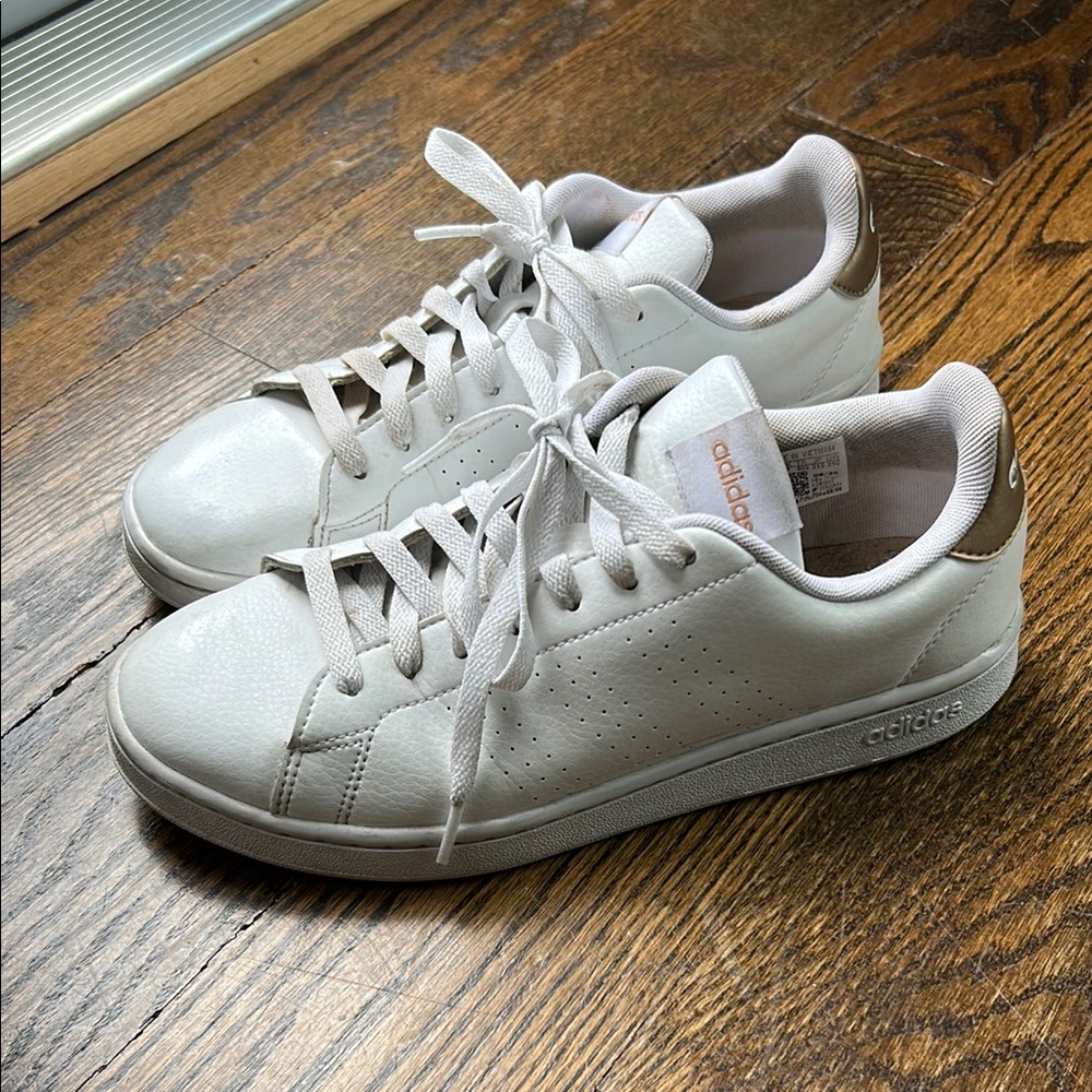 Adidas Women's White Sneakers with Gold Accents